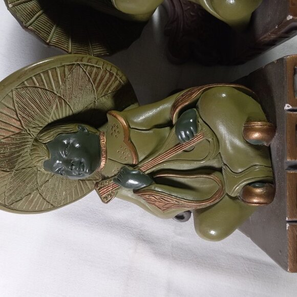 Vintage Bookends 1950s Chalkware Heavy Oriental Motif Felt Bottoms - Picture 9 of 16